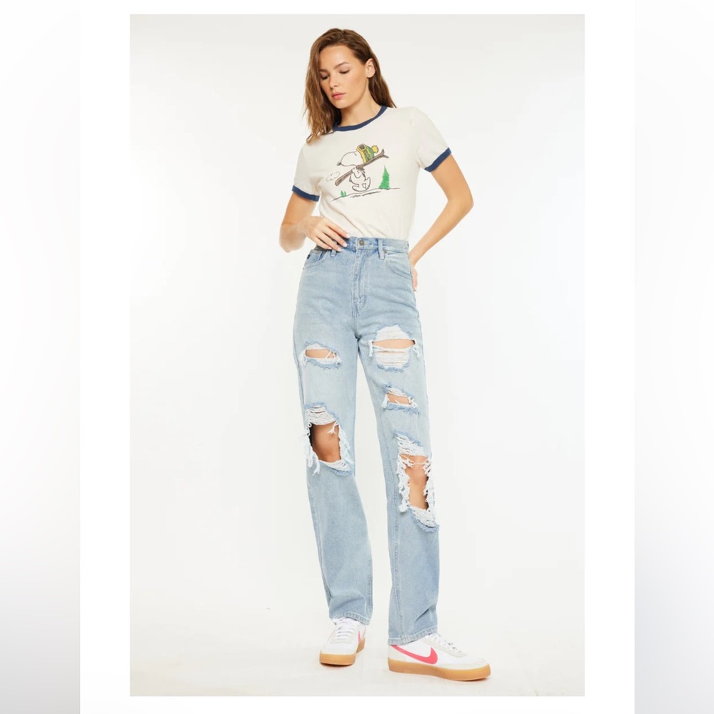 KanCan Ultra High-Rise Baggy Fit Distressed Jeans | Light Wash | Size 27